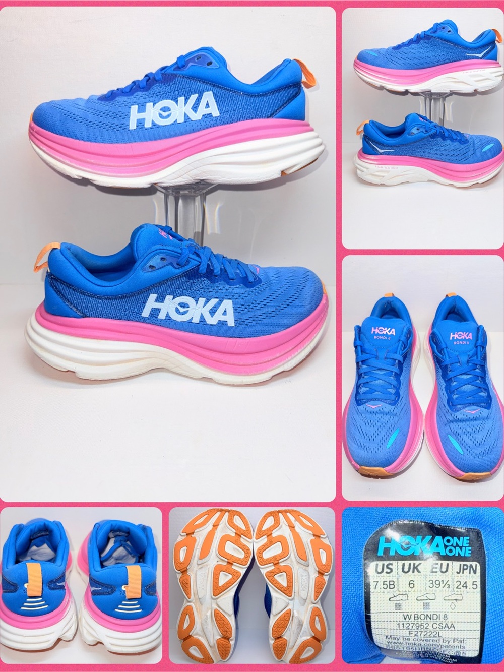 HOKA BONDI 8 Blue Pink White Sneakers